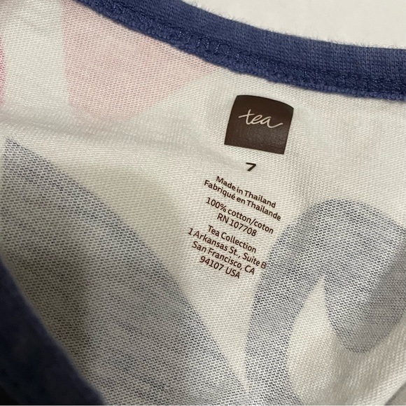 Tea Collection Tweet Abstract Bird Print Pink Blue Cap Sleeve Dress, Girls Sz 7 - Picture 3 of 3